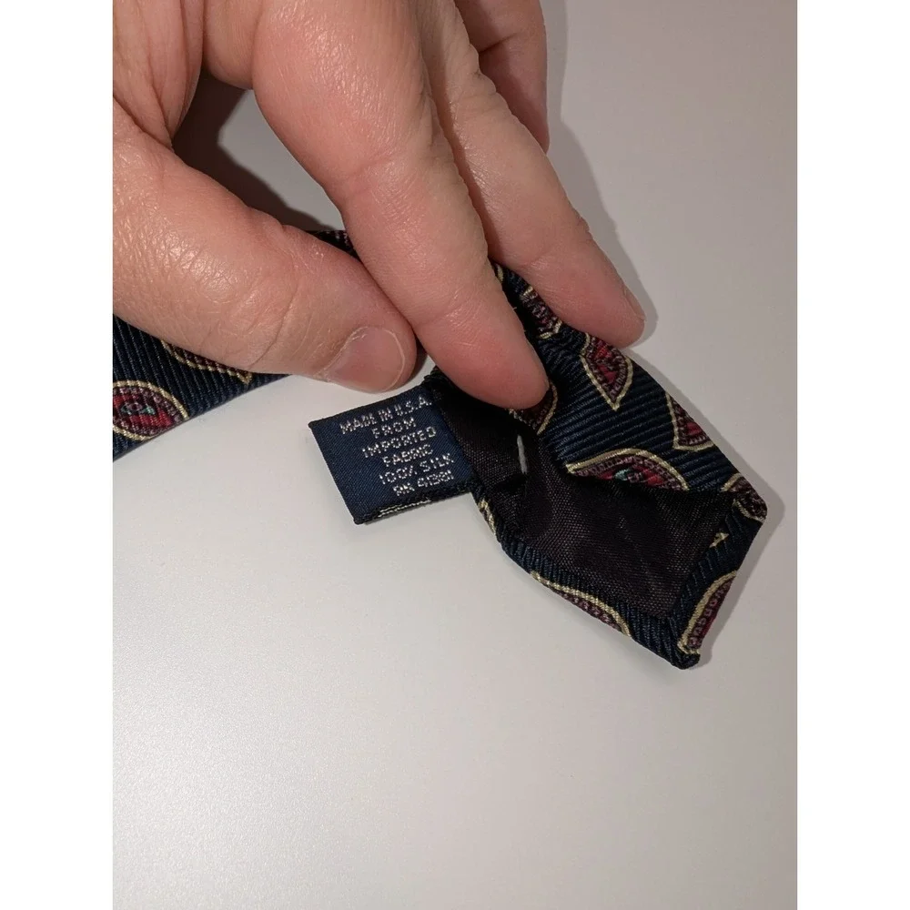 Polo Ralph Lauren Mens Handmade All Silk Tie Navy Red Geometric Shape USA
